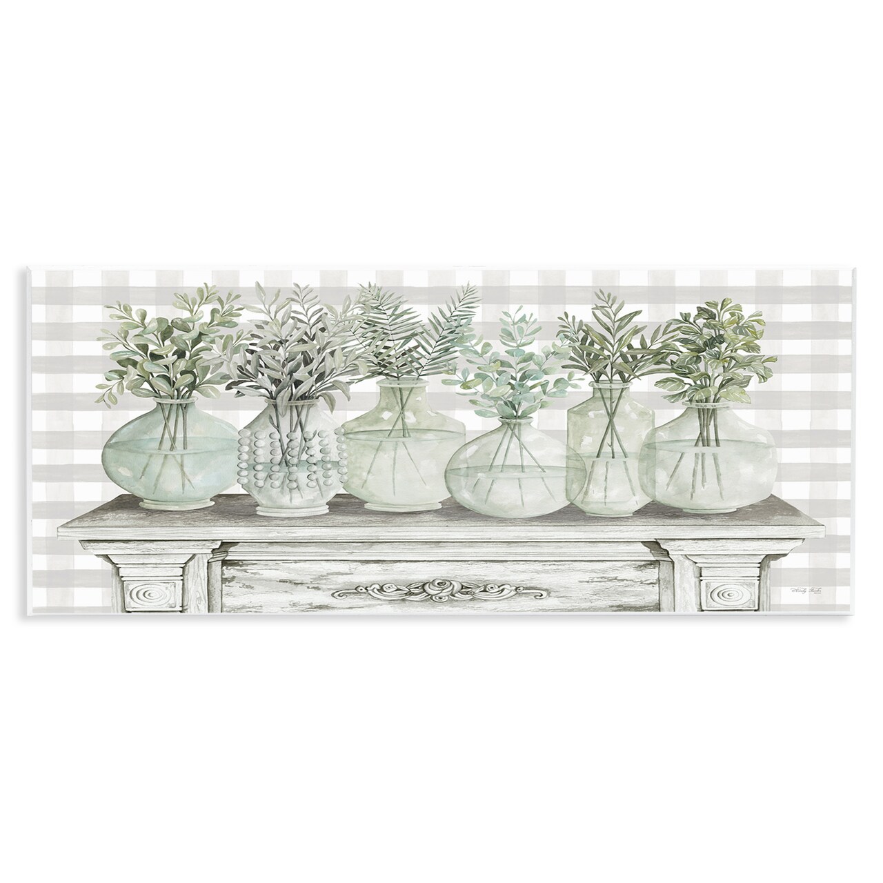 Stupell Industries Country Herb Jars on Gingham Wall Plaque Art